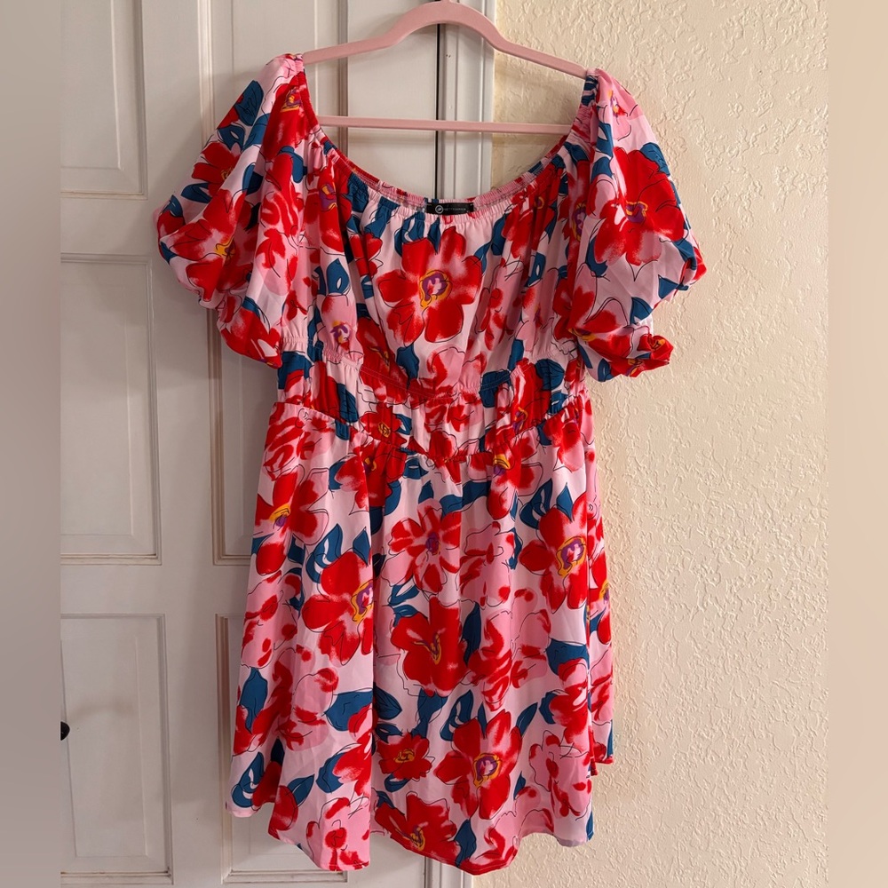 Floral Summer Short Dress Square Neck Short Sleeve Tiered Ruffle Boho Swing Dres